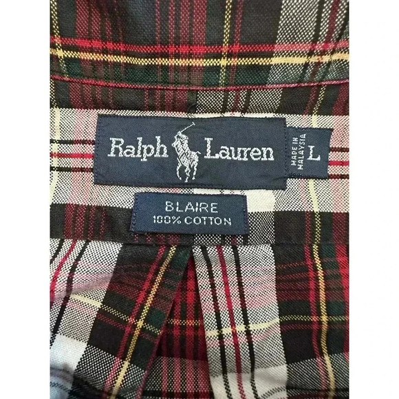 Men's Ralph Lauren Blue Label Size Large Red Plaid Button Down Long Sleeve Shirt - Picture 10 of 16